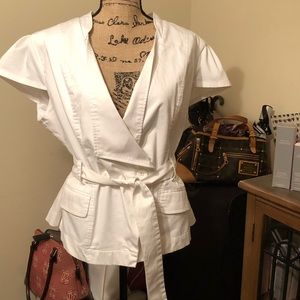 White, faux-wrap top.